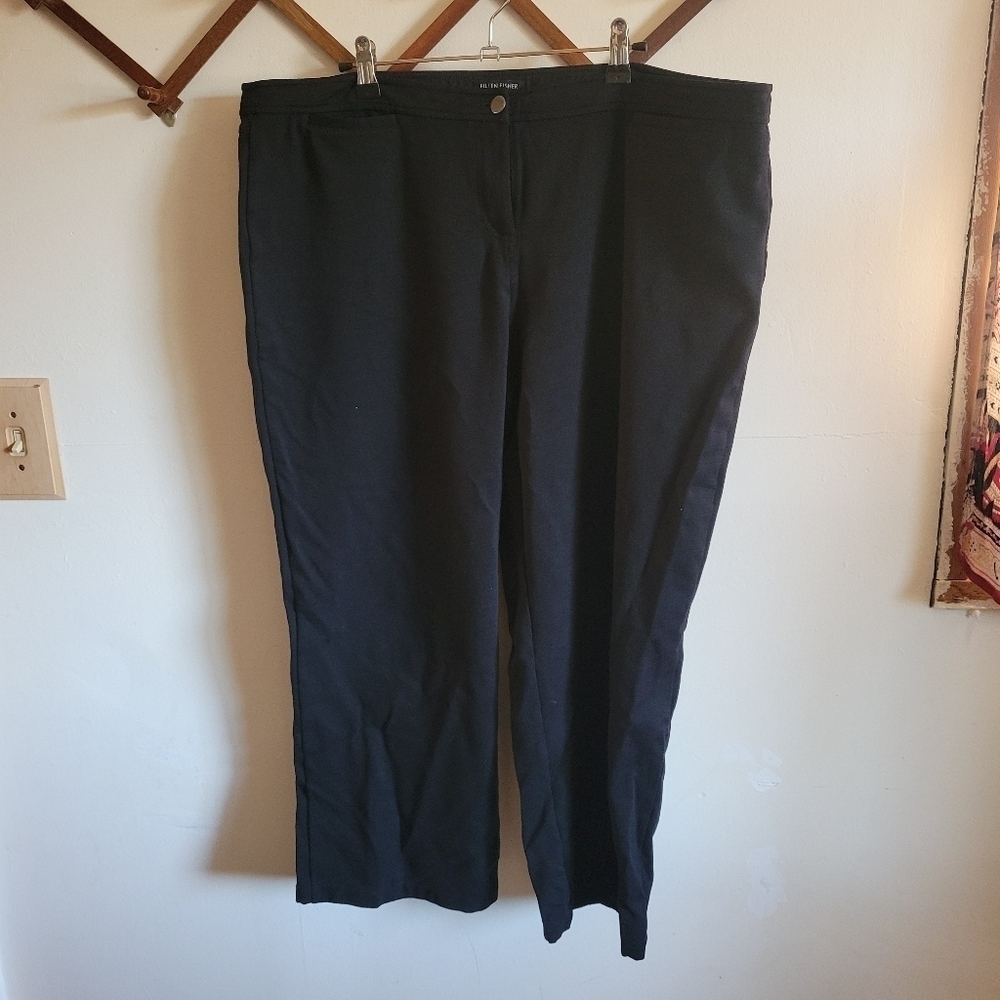 Eileen Fisher Cropped Black Trouser Straight Leg Stretch Extra Large XL